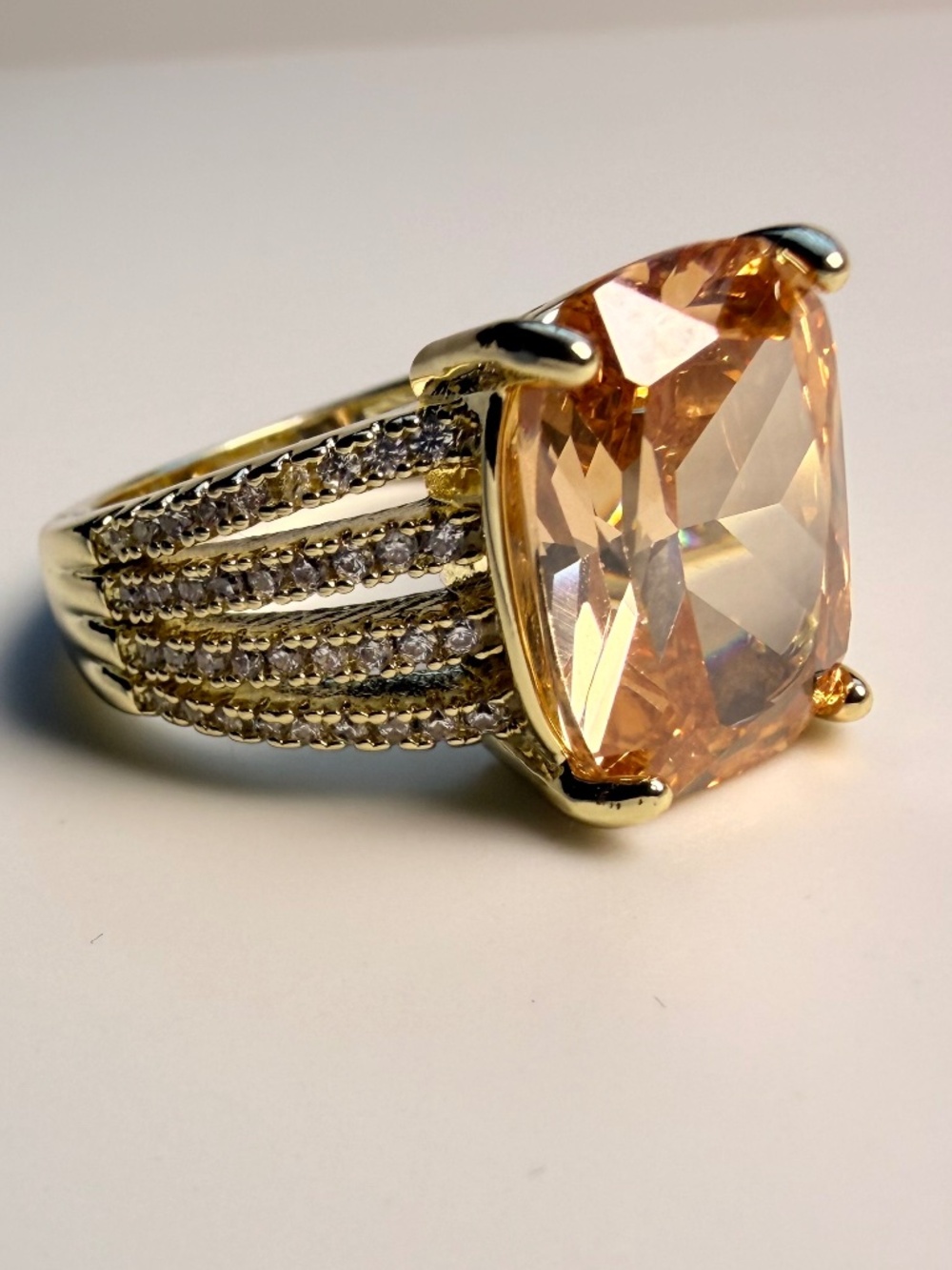 Gold Tone Ring with Champagne Colored Gemstone - Picture 3 of 10